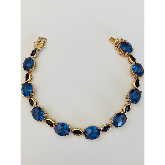 925 silver 14kt gold vermeil blue CZ Genuine sapphire tennis bracelet 7.3"